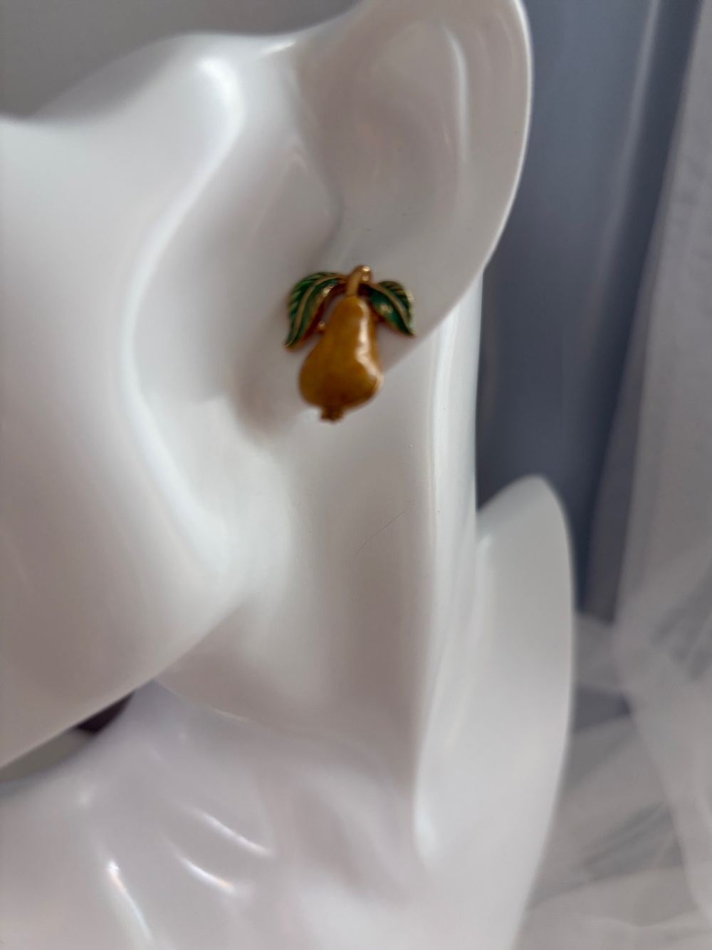Vintage Pear Stud Earrings  Gold & Green - Women Jewelry